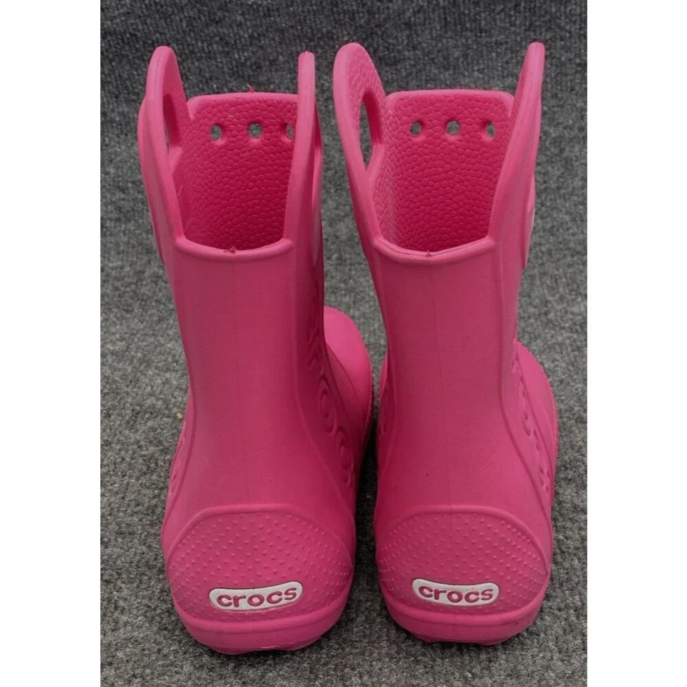 Crocs Kids Handle It Rain Boots Pink Slip On Waterproof Mud Shoes Size C 12